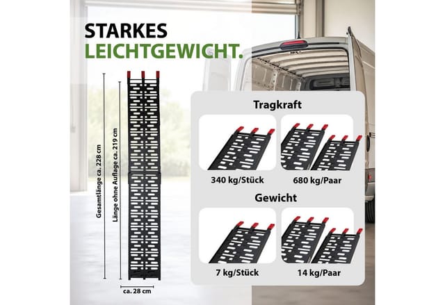 TRUTZHOLM 1 x Auffahrrampe Klappbar 228 cm Schwarz
