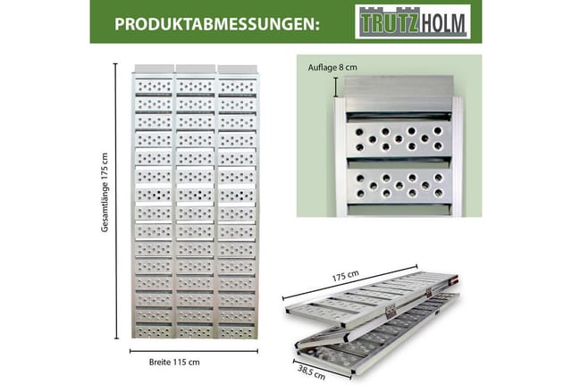 DREIBREIT By TRUTZHOLM 3-Fach Auffahrrampe Alu Klappbar 175cm Tragkraft 1020kg