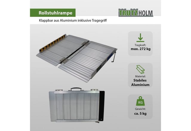 TRUTZHOLM Rollstuhlrampe Klappbar 61 cm Traglast 272 kg Alu Grau Geriffelt