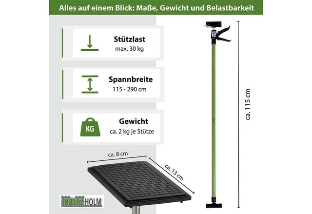 TRUTZHOLM 2 Stück Einhandstützen Teleskopierbar 115 cm Bis 290 cm 45 Grad Neigbar