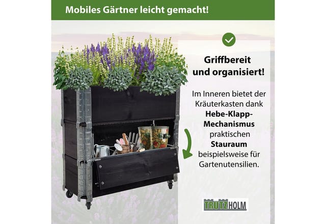 TRUTZHOLM Hochbeet Auf Rollen 80x30x68 cm Mobil Für Garten Und Balkon Schwarz