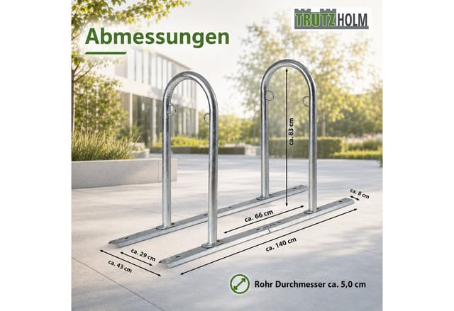 TRUTZHOLM Fahrradanlehnbügel 140 x 88 cm Stahl Feuerverzinkt Durchmesser 50 mm Typ U