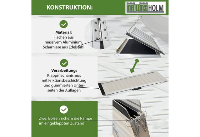 TRUTZHOLM Rollstuhlrampe Klappbar 122 cm Traglast 272 kg Alu Grau Schwarz Beschichtet
