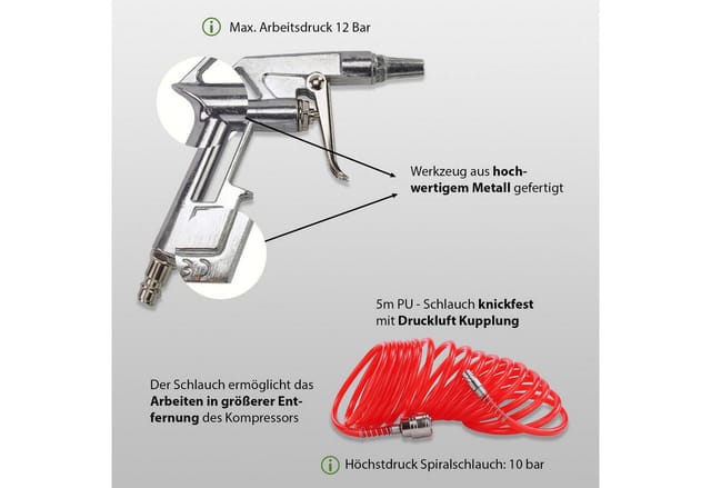 TRUTZHOLM Druckluft Set Reifenfüller Ausblaspistole Farbspritzpistole Sprühpistole Spiralschlauch Düsen