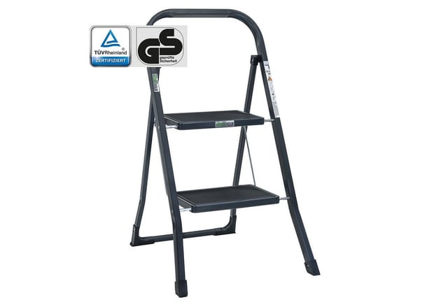 TRUTZHOLM Trittleiter 2 Stufen Klappbar TÜV/GS 150 kg Anti-Rutsch Trittflächen Anthrazit