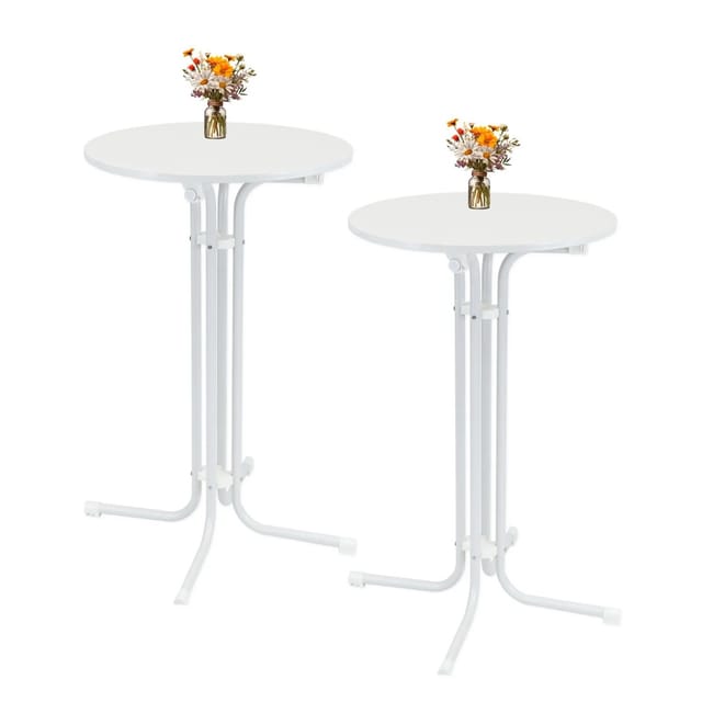 TRUTZHOLM 2x Stehtisch Klappbar Durchmesser 70 cm Höhe 110 cm Stahl Weiß