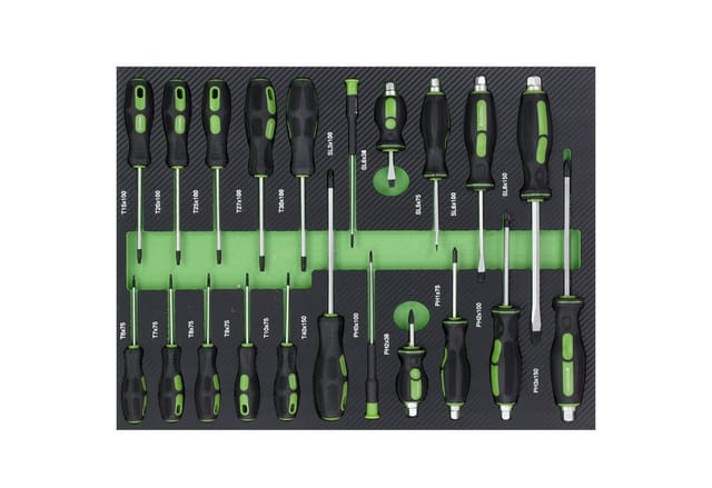 TRUTZHOLM Profi Werkstattwagen Einlage Schraubendreher 21 Teile Sortiment Schaum 515x395x40mm Grün
