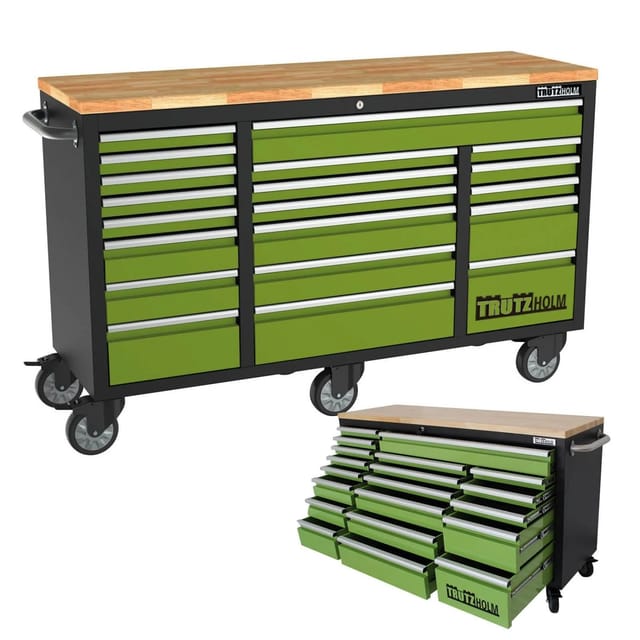 TRUTZHOLM Werkstattwagen Deluxe XXL Unbestückt 160x91 cm 20 Schubladen Grün
