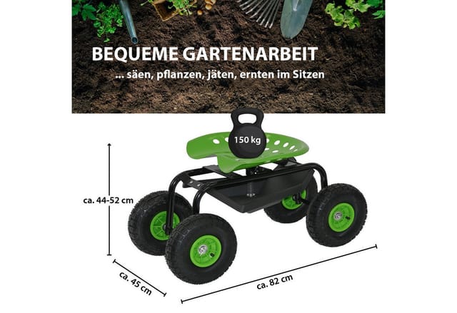 TRUTZHOLM Gartenscooter Mit Ablage Stahl 150 kg Sitzhöhe 44 Bis 52 cm Sitz 360 Grad Drehbar