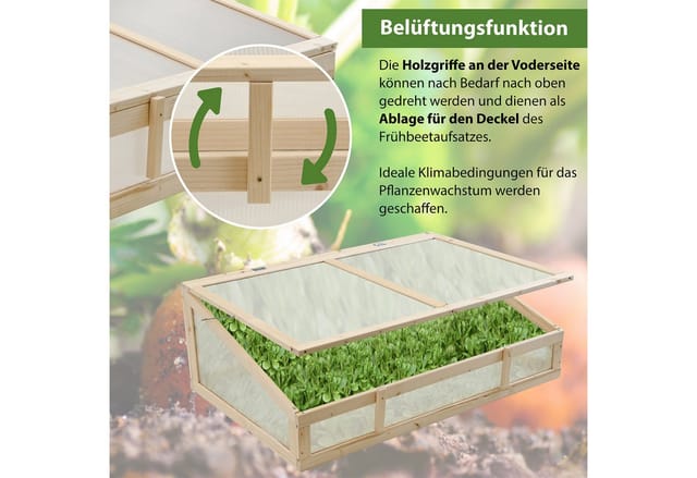 TRUTZHOLM Frühbeetaufsatz aus Holz 120x80cm für Hochbeete Natur