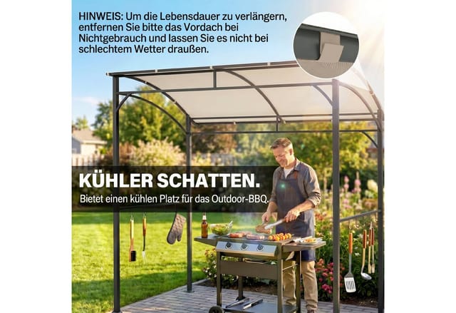 Outsunny GrillPavillon Metall Polyester Beige Schwarz 215B x 150T x 182/220H cm
