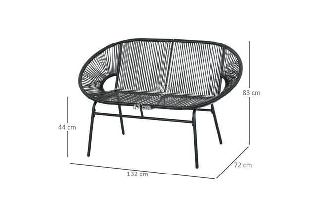 Outsunny Gartenbank Stahl PE-Rattan Schwarz 132L x 72B x 83H cm