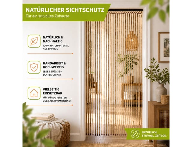 Kobolo Türvorhang Bambusvorhang Insektenschutz BAMBOO 31 Stränge 90x200 cm