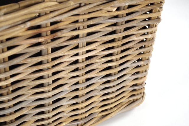 Kobolo Holzkorb für Kaminholz Kaminkorb Kubu grey Rattan Stoff dunkel