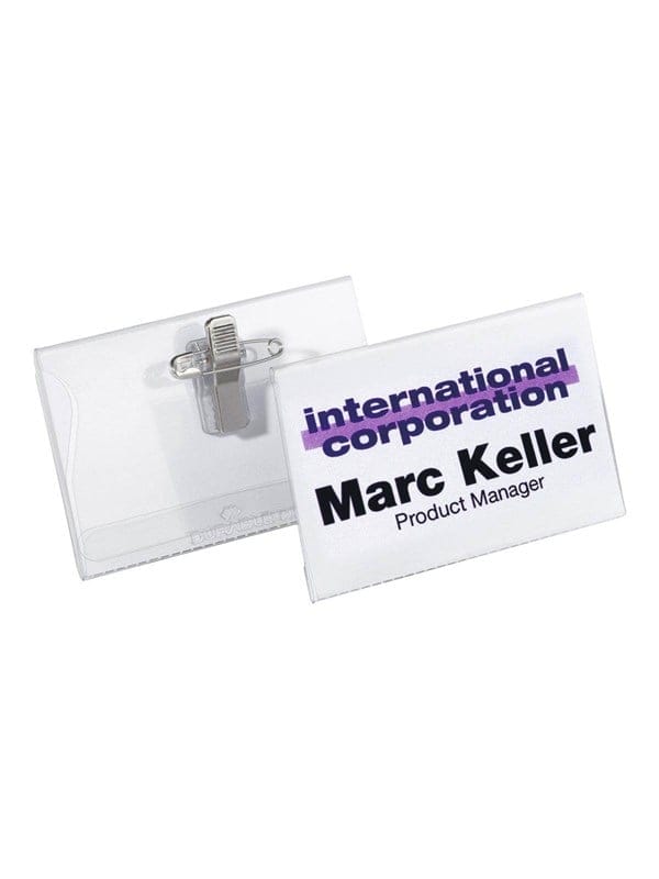 Durable Namensschild mit Kombiklemme Packung a 50 Stück 54 x 90 mm Transparent