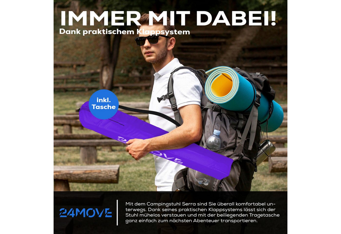 24Move Campingstuhl Faltstuhl Lila Getraenkehalter Tragetasche Outdoor Faltbar 100Kg Klappstuhl Bild 4