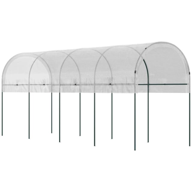 Outsunny Gewächshaus mit PE-Gitterfolie aus Stahl 400 x 120 x 170 cm Weiß