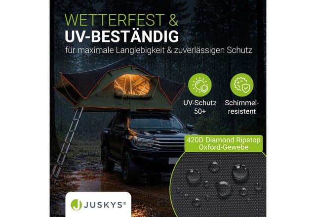 JUSKYS Autodachzelt Lago 140 x 240 cm (Schwarz / Olivengrün)