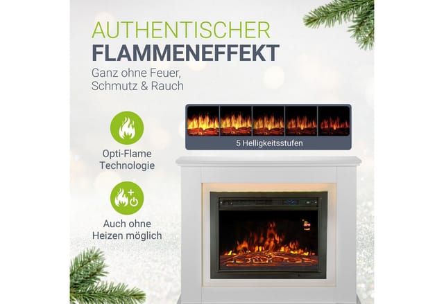 Juskys Elektrokamin Rechteckig mit Heizung & Flammeneffekt 1000/2000 W Weiß