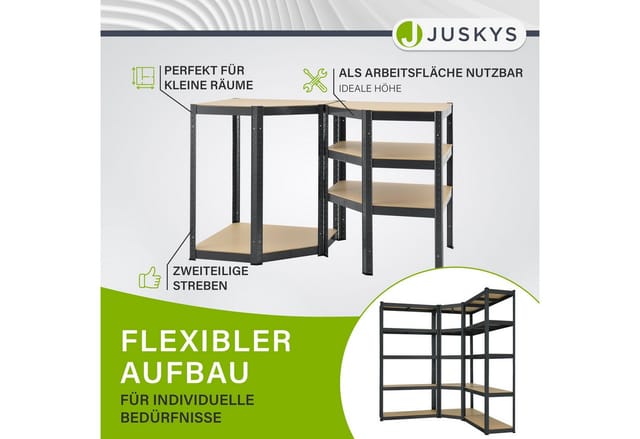 Juskys 3er Regalsystem 1 Corner und 2 Basic Insgesamt 15 Böden mit 2625 kg Tragkraft Grau