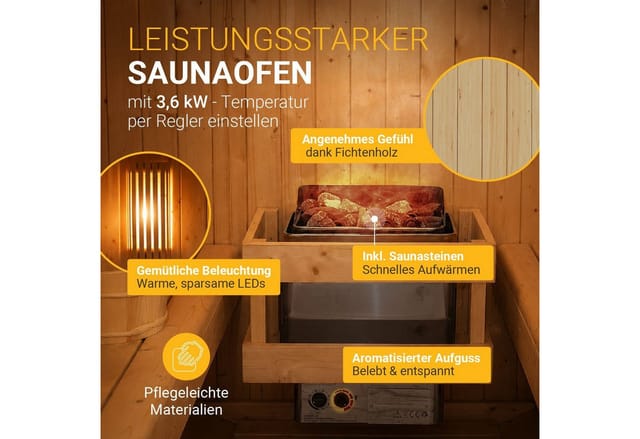 Artsauna Fasssauna Spitzbergen 120 cm für 2 Personen mit 3,6 kW Saunaofen