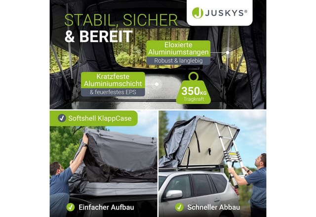 JUSKYS Autodachzelt Lago 120 x 210 cm (Schwarz / Grau)