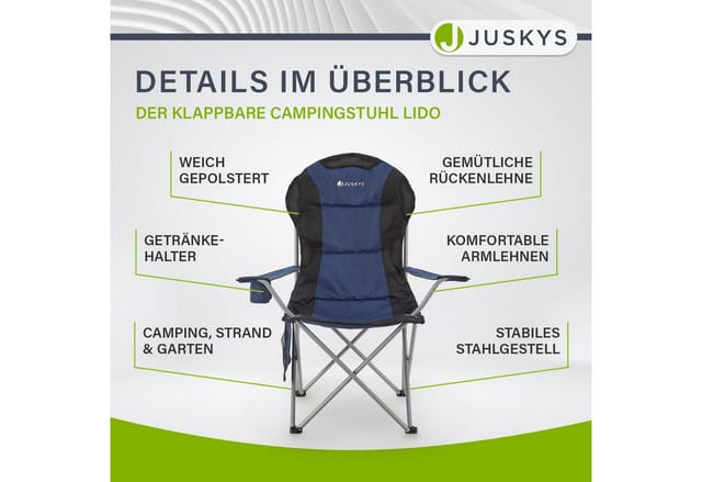 Juskys Campingstuhl Lido mit Flaschenhalterung und Tragetasche Dunkelblau