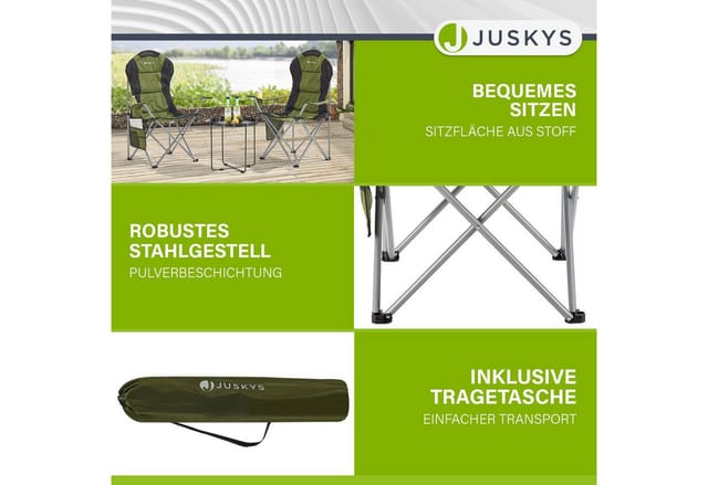 Juskys Campingstuhl Lido mit Flaschenhalterung und Tragetasche Grün