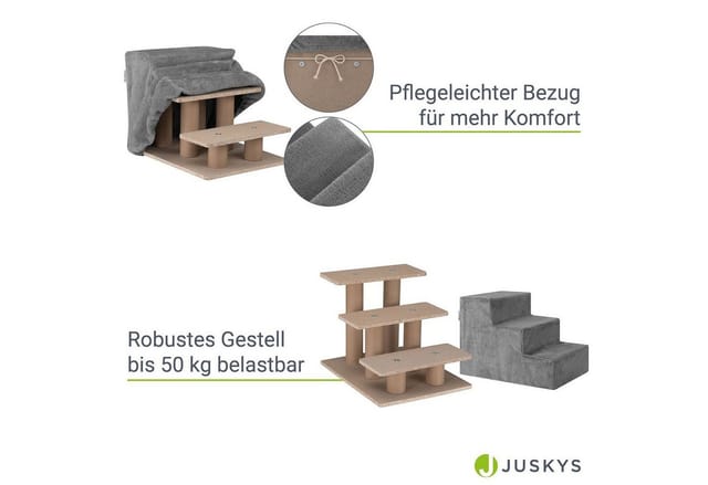 Juskys Haustiertreppe Timmy mit 3 Stufen Grau
