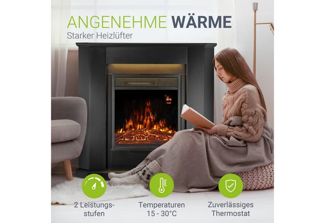 Juskys Elektrokamin Dreieckig mit Heizung & Flammeneffekt 1000/2000 W Schwarz