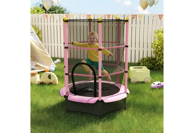 HOMCOM Kids Trampoline Stahl Kunststoff Rosa 140L x 140B x 190H cm