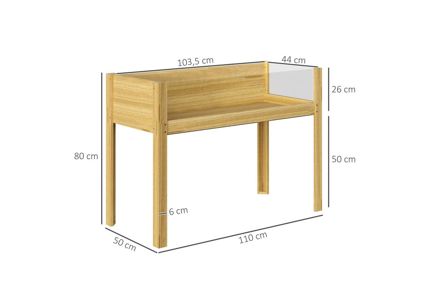 Outsunny Hochbeetkasten Tannenholz Naturholz 110L x 50B x 80H cm