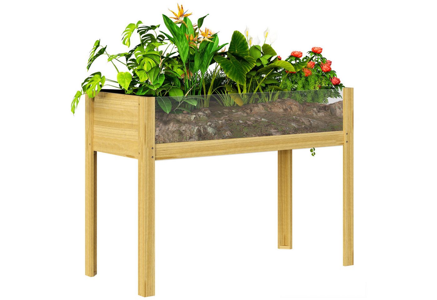 Outsunny Hochbeetkasten Tannenholz Naturholz 110L x 50B x 80H cm Bild 3