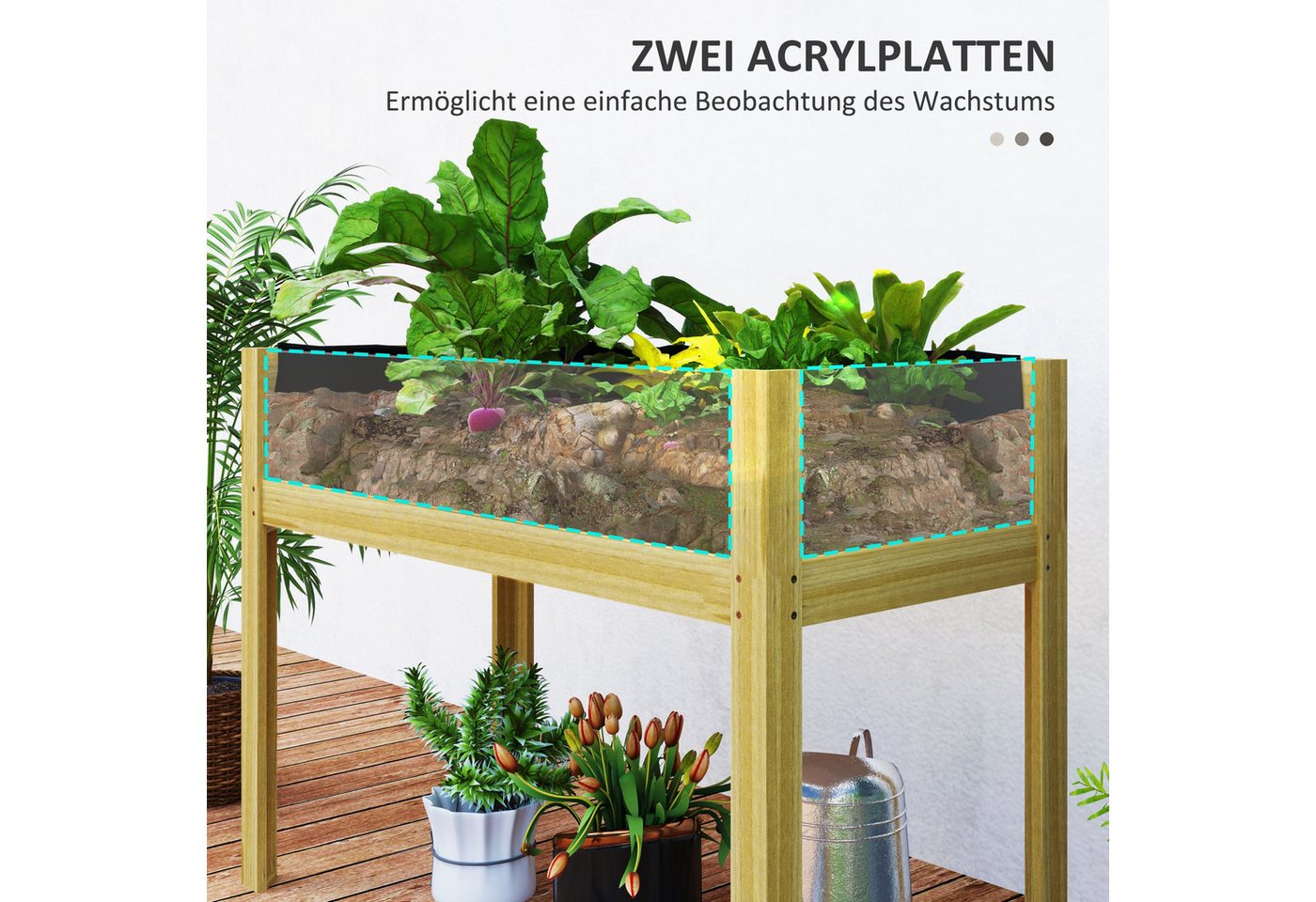 Outsunny Hochbeetkasten Tannenholz Naturholz 110L x 50B x 80H cm Bild 4