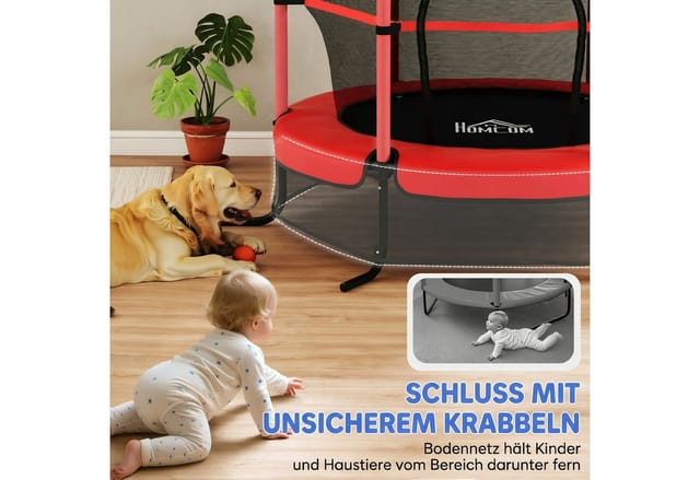 HOMCOM Kids Trampoline mit Sicherheitsnetz Stahl Kunststoff Rot Ø163 x H190 cm