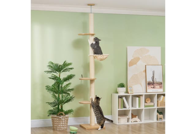 PawHut Kratzbaum Spanplatte Polyester Eiche Cremeweiß 40L x 40B x 230-250H cm