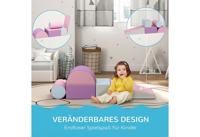 HOMCOM Bausteinset Kunstleder Schaumstoff für Kinder im Alter von 1-3 Jahren 40,6L x 40,6B x 20,3H cm