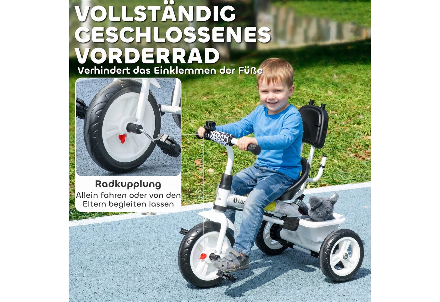 HOMCOM 6-in-1 Dreirad mit Schubstange Abnehmbarem Sonnendach Verstellbar Bild 3
