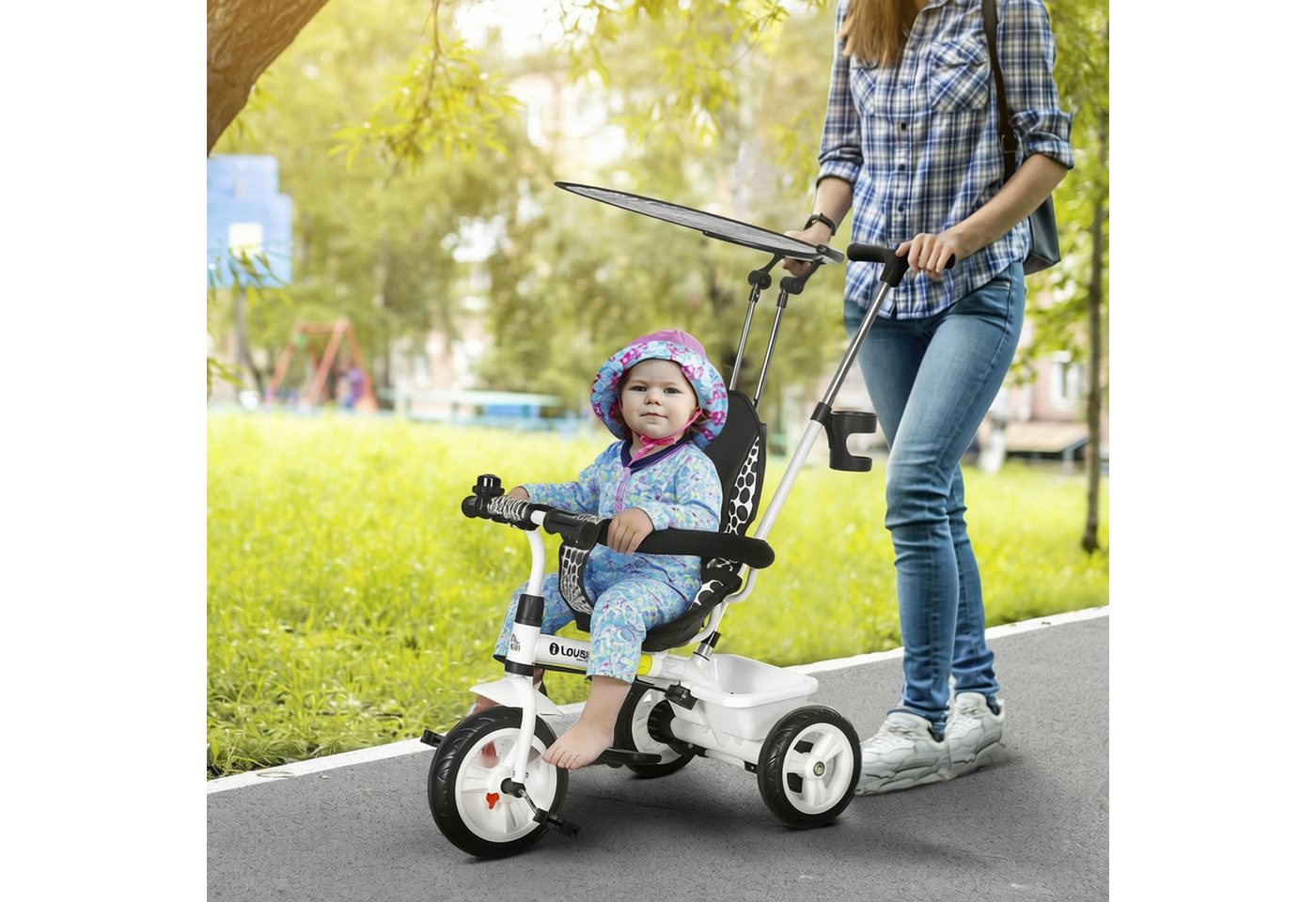 HOMCOM 6-in-1 Dreirad mit Schubstange Abnehmbarem Sonnendach Verstellbar Bild 5