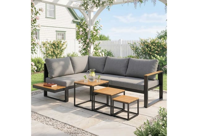 Outsunny Garten Sofa Set Aluminium Polyester Dunkelgrau 148L x 61B x 71,5H cm