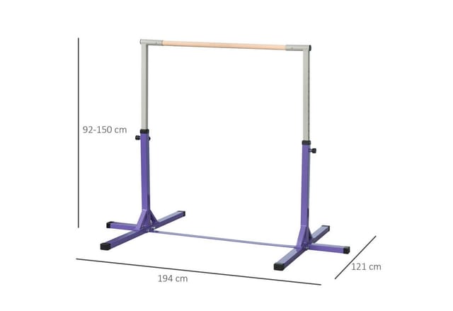 HOMCOM Gymnastik-Turnreck Stahl Buchenholz Violett 194B x 121T x 92-150H cm