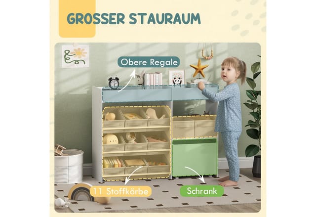 AIYAPLAY Kinderregal MDF Vliesstoff Weiß 105L x 30B x 80H cm