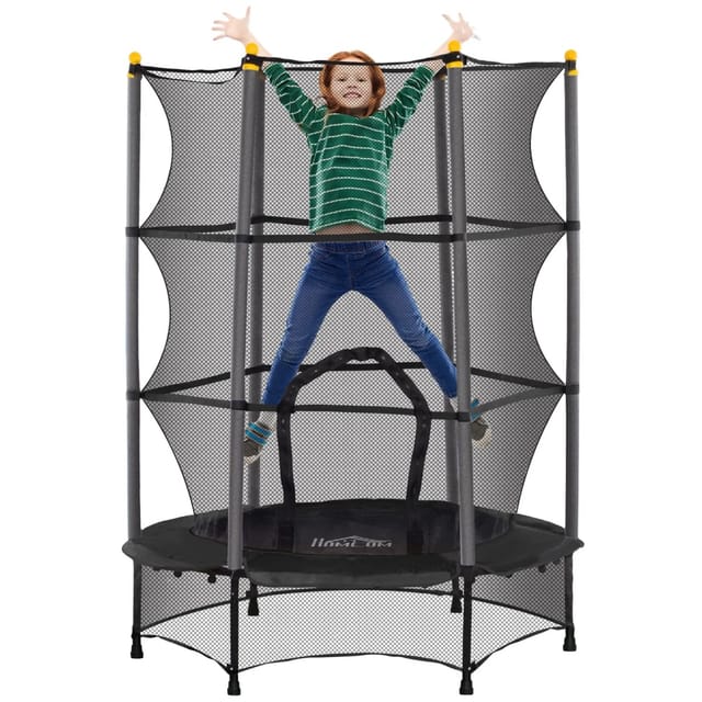 HOMCOM Kids Trampoline Stahl Kunststoff Schwarz 140L x 140B x 190H cm