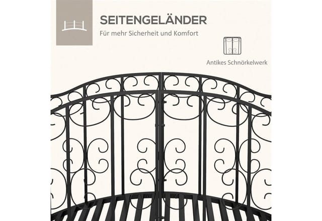 Outsunny Gartenbrücke mit Geländer Stahl Schwarz 119L x 67B x 70H cm