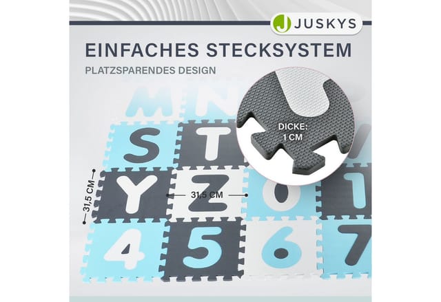 Juskys Kinder Puzzlematte Noah 36-teilig A bis Z und 0 bis 9