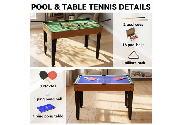HOMCOM Multigame Spieltisch MDF Stahl Naturholz Schwarz 107L x 61B x 84,5H cm