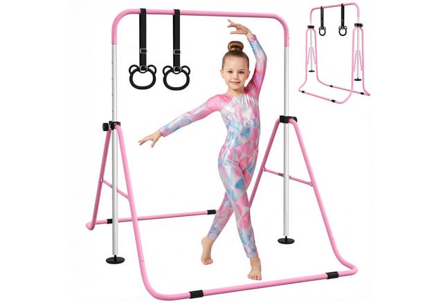 HOMCOM Kinderturnstange Stahl Rosa 148L x 105B x 88-128H cm