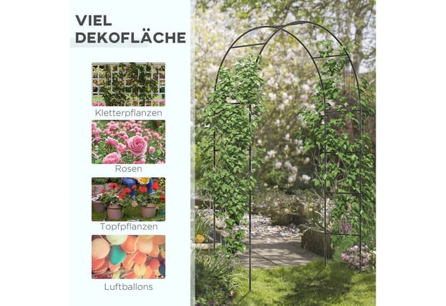 Outsunny Rosenbogen mit Spitze Struktur Metall Schwarz 140L x 40B x 240H cm
