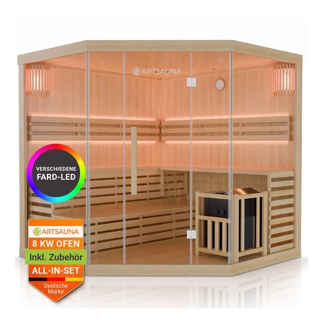 Artsauna Traditionelle Saunakabine Finnische Sauna Espoo200 Premium 200 x 200 cm 8 kW