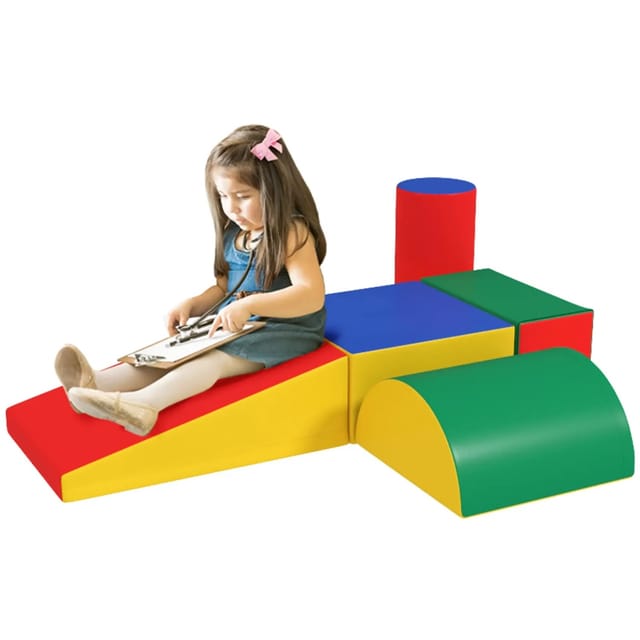 HOMCOM Bausteinset Kunstleder Schaumstoff Bunt 40,6L x 40,6B x 20,3H cm